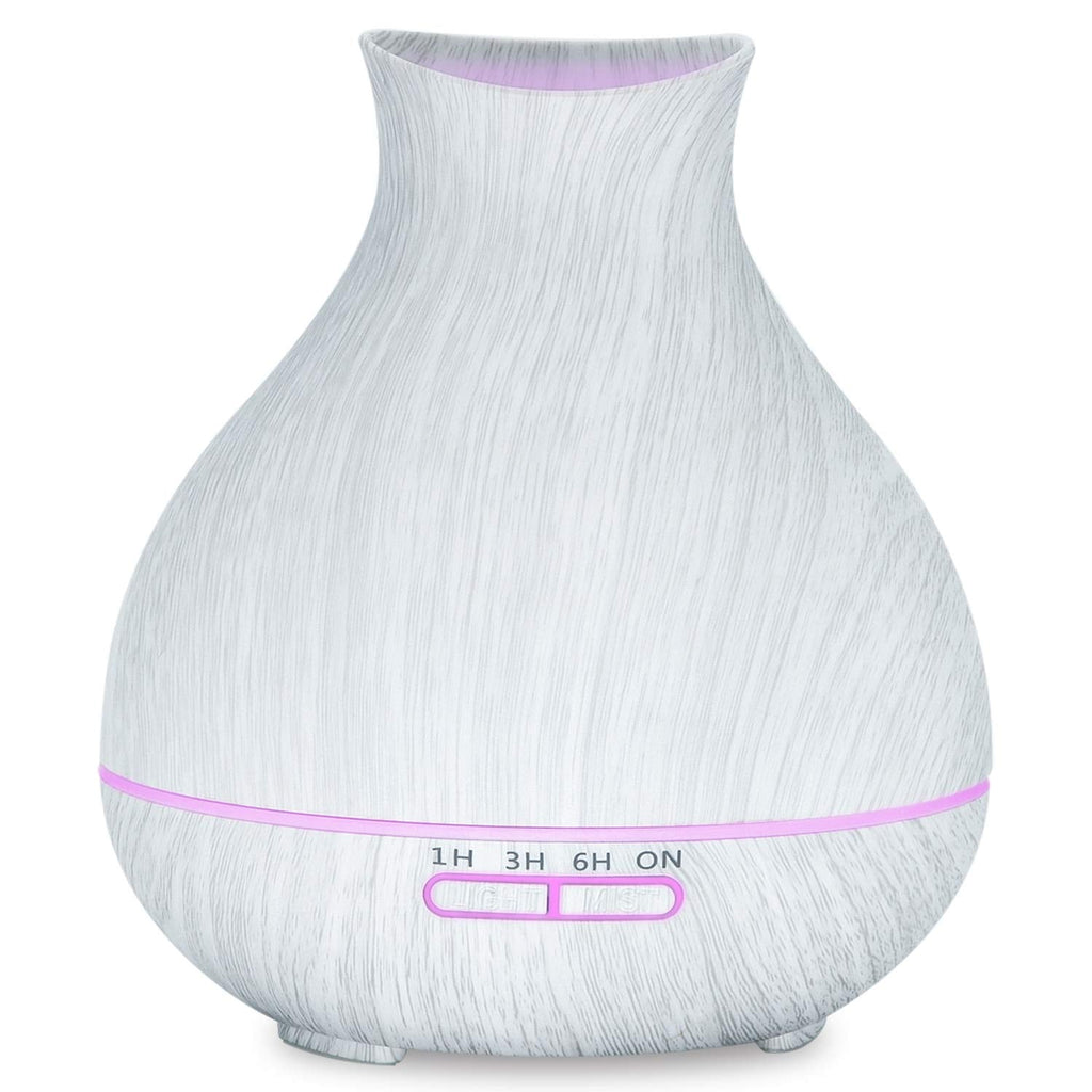 BZseed Aromatherapy Essential Oil Diffuser 550ml 12 Hours White Wood Grain Aroma Diffuser with Timer for Large Room, Home, Baby Bedroom, Waterless Auto Shut-Off, 7 Colors Lights Changing