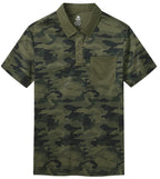 Men's Polo Shirts Short Sleeve Quick Dry Outdoor Golf Sports Shirts with Pocket Regular Polo T-Shirt Camo Army Green XL