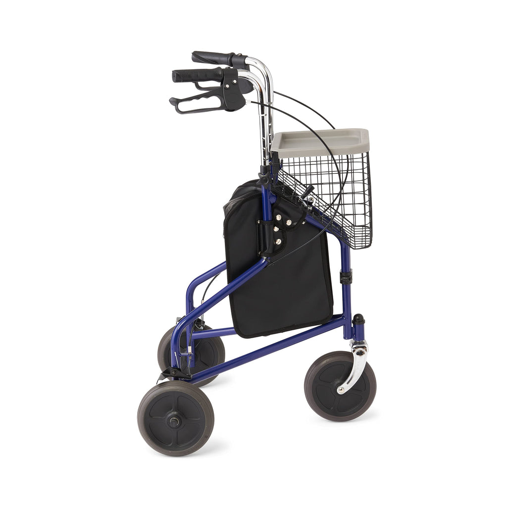 Medline 3-Wheel Ultralight Steel Rollator, Supports up to 275 lbs, 8" wheels, Blue