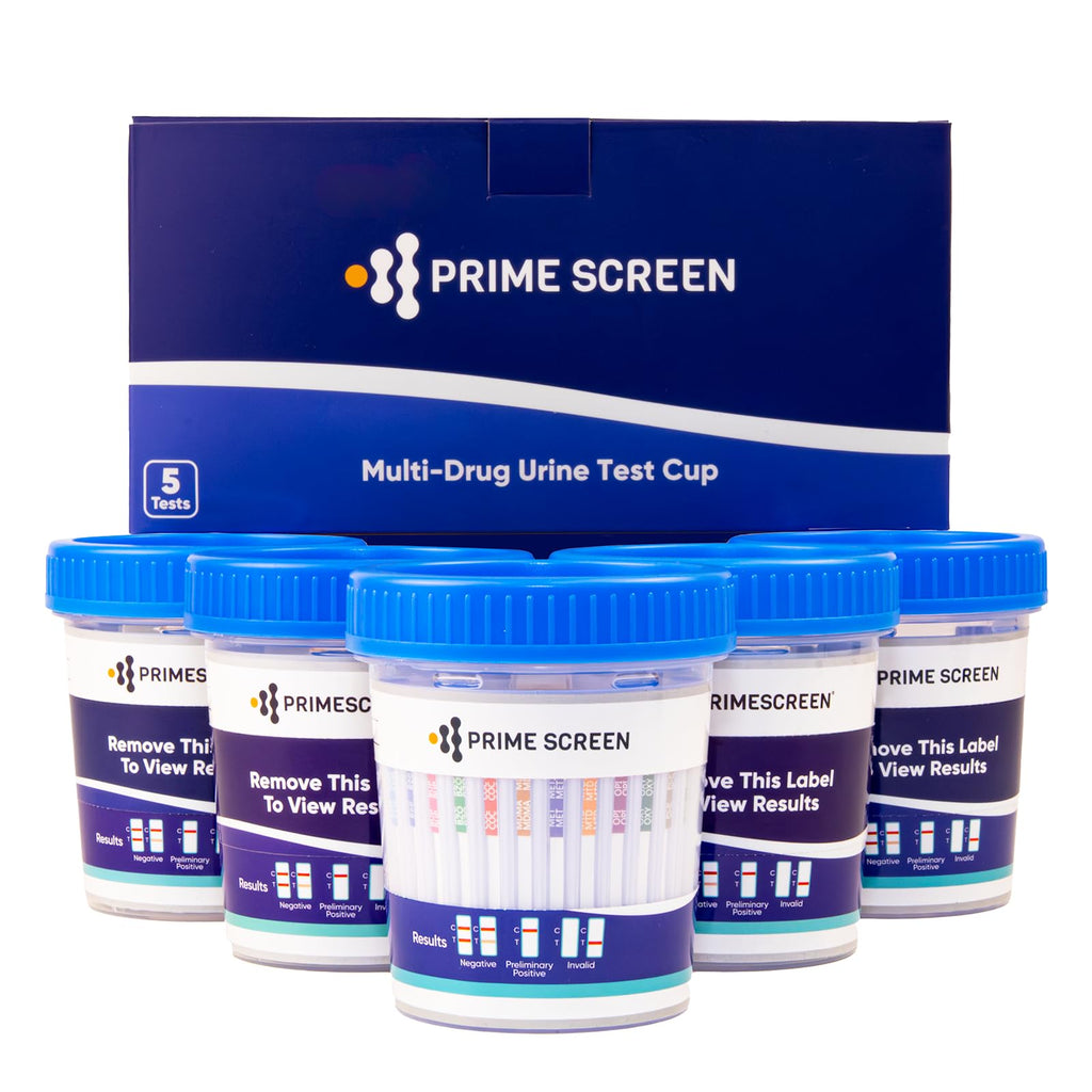 [5 pack] Prime Screen 14 Panel Urine Drug Test Cup - Instant Testing Marijuana (THC),OPI,AMP, BAR, BUP, BZO, COC, mAMP, MDMA, MTD, OXY, PCP, PPX, TCA