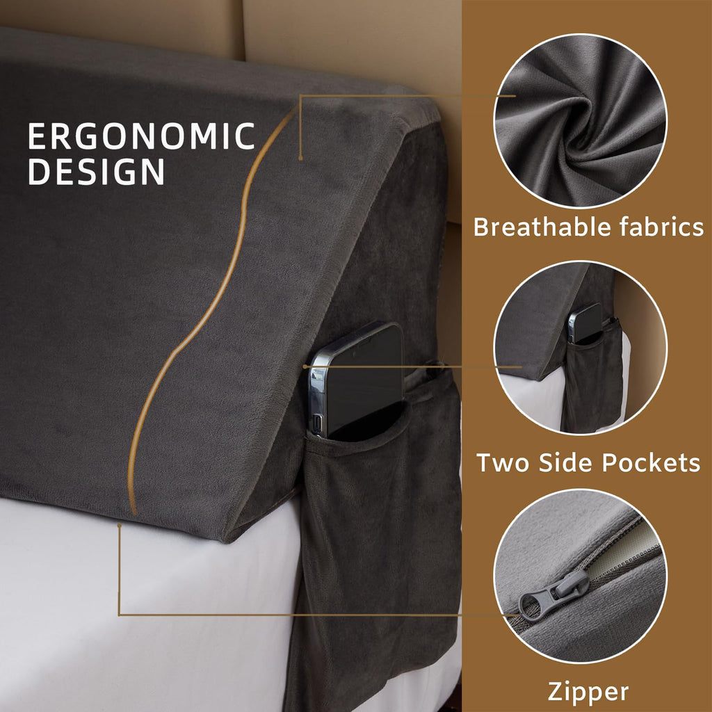Bedluxe King Wedge Pillow Headboard (76"x10"x6"), Bed Wedge Pillow for Headboard, Foam Headboard Pillow, Bed Gap Filler King - Fill The Gap (0-7"), Mattress Gap Filler (Short Plush, 76"x10"x6")