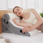 Longering Bed Wedge Pillow for Sleeping 3 PCS - 35D Foam Wedge Pillow Post Surgery for Back Leg Pain Relief - 22.5" Wide Triangle Pillow Wedge for Acid Reflux & Snoring & GERD (White Grey)