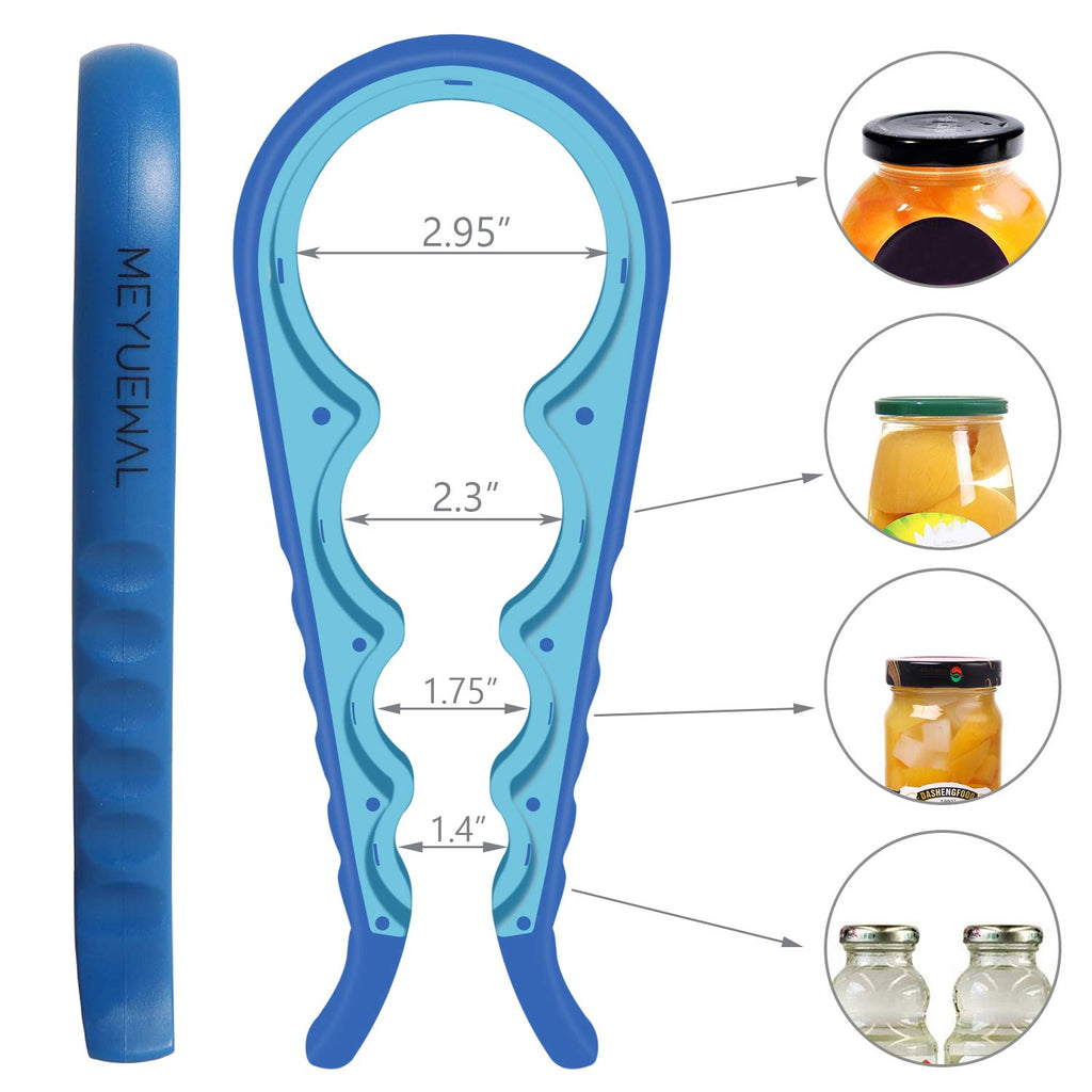 Jar Opener, 5 in 1 Multi Function Can Opener Bottle Opener Kit with Silicone Handle Easy to Use for Children, Elderly and Arthritis Sufferers (Blue)