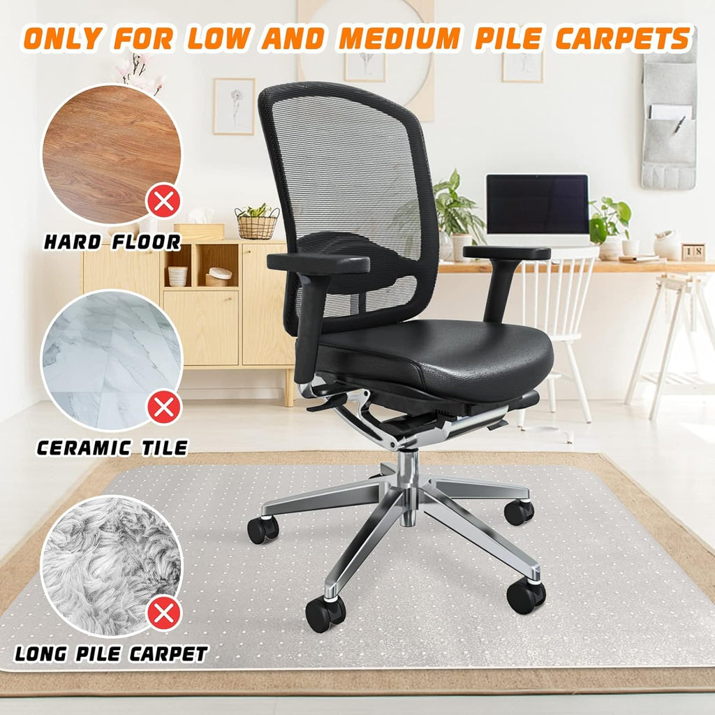 SHAREWIN Office Chair Mat for Carpet Floors, 48" x 30" Clear Desk Chair Mats for Low Pile Carpeted Protector, Sturdy PVC Computer Chair Mats Anti-Slip and Easy to Clean for Home & Office