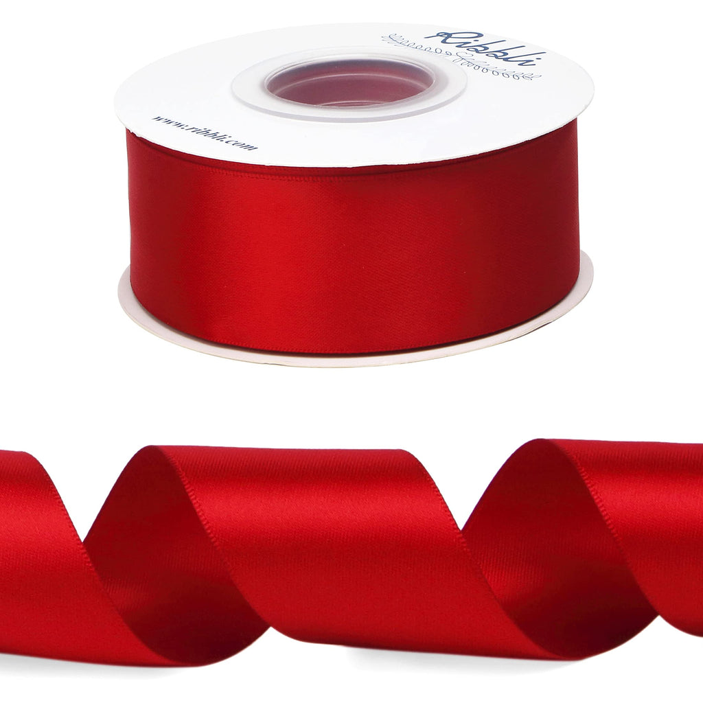 Ribbli Red Double Faced Satin Ribbon,1-1/2” x Continuous 25 Yards,Use for Bows Bouquet,Christmas Gift Wrapping,Floral Arrangement