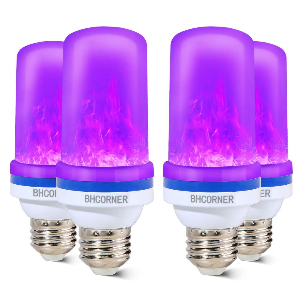 BHCORNER Smaller LED Purple Flame Light Bulbs - Halloween Decorations Light Bulbs,E26/E27 Base Christmas Purple Flickering Light Bulbs Outdoor, led Flame Bulbs for Outdoor Lights (4 Pack)