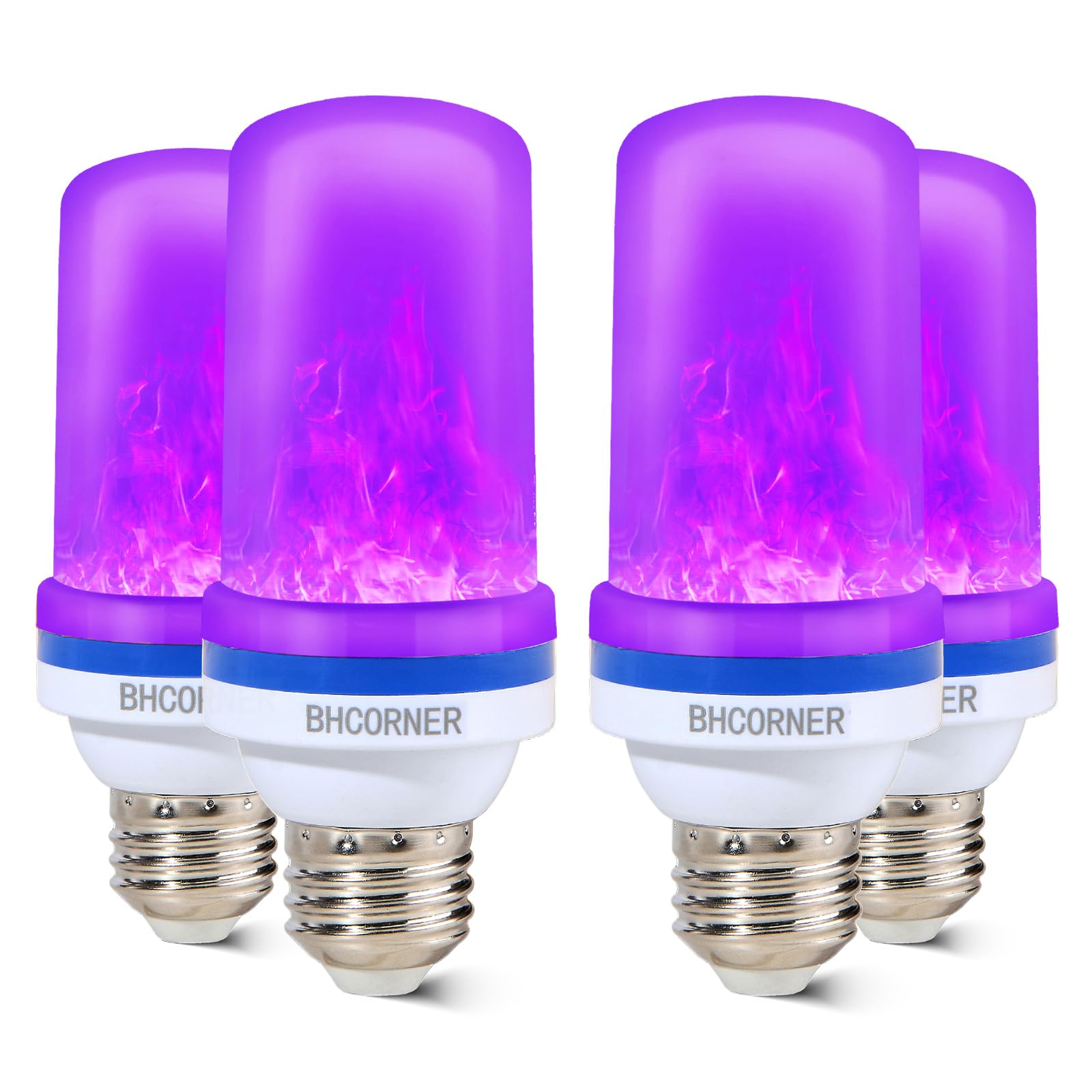 BHCORNER Smaller LED Purple Flame Light Bulbs - Halloween Decorations Light Bulbs,E26/E27 Base Christmas Purple Flickering Light Bulbs Outdoor, led Flame Bulbs for Outdoor Lights (4 Pack)