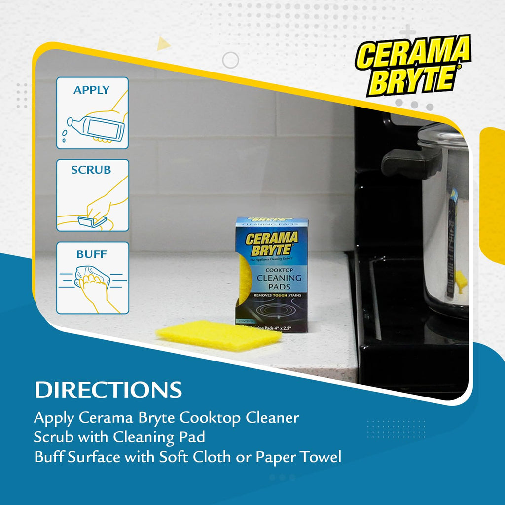 Cerama Bryte 10 x 5 Pack Cleaning Pads Cooktop and Stove Top Cleaner for Glass - Ceramic Surfaces, 50 Count