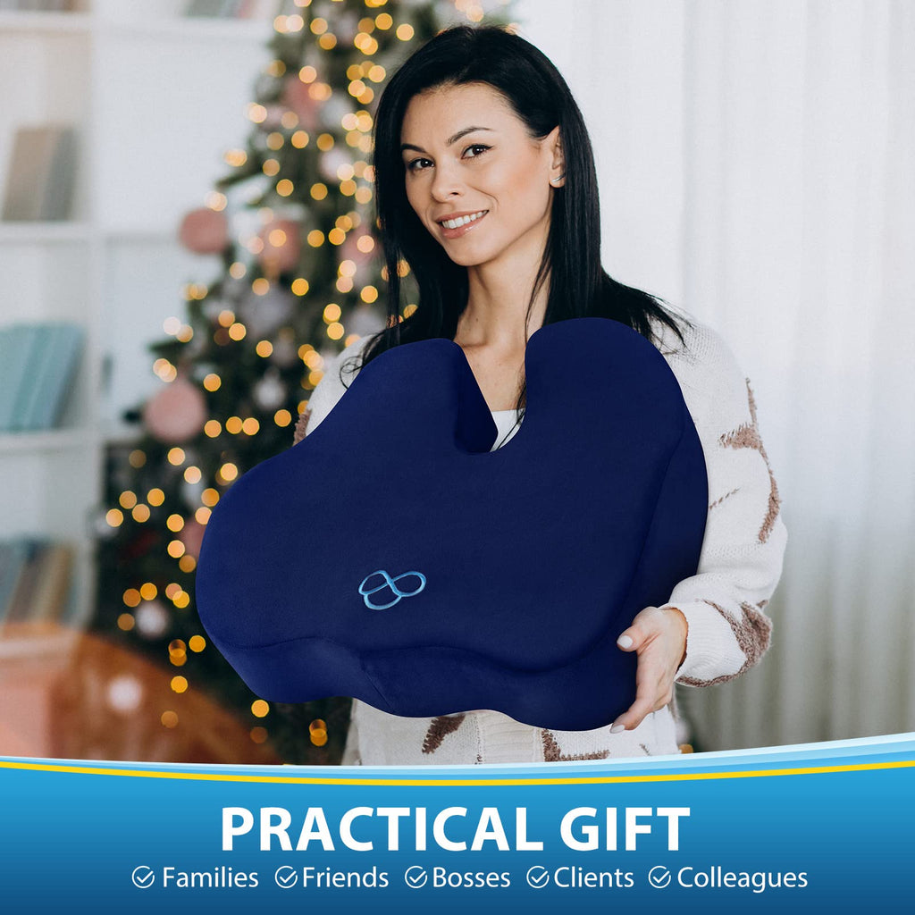 BlissTrends Seat Cushion,Thick Memory Foam Cushions for Office Chair, Car Seat, Airplane, Relieving Pressure Tailbone Sciatica Back Pain for Long Sitting Office Workers, Car Drivers 4.7in Thick Blue