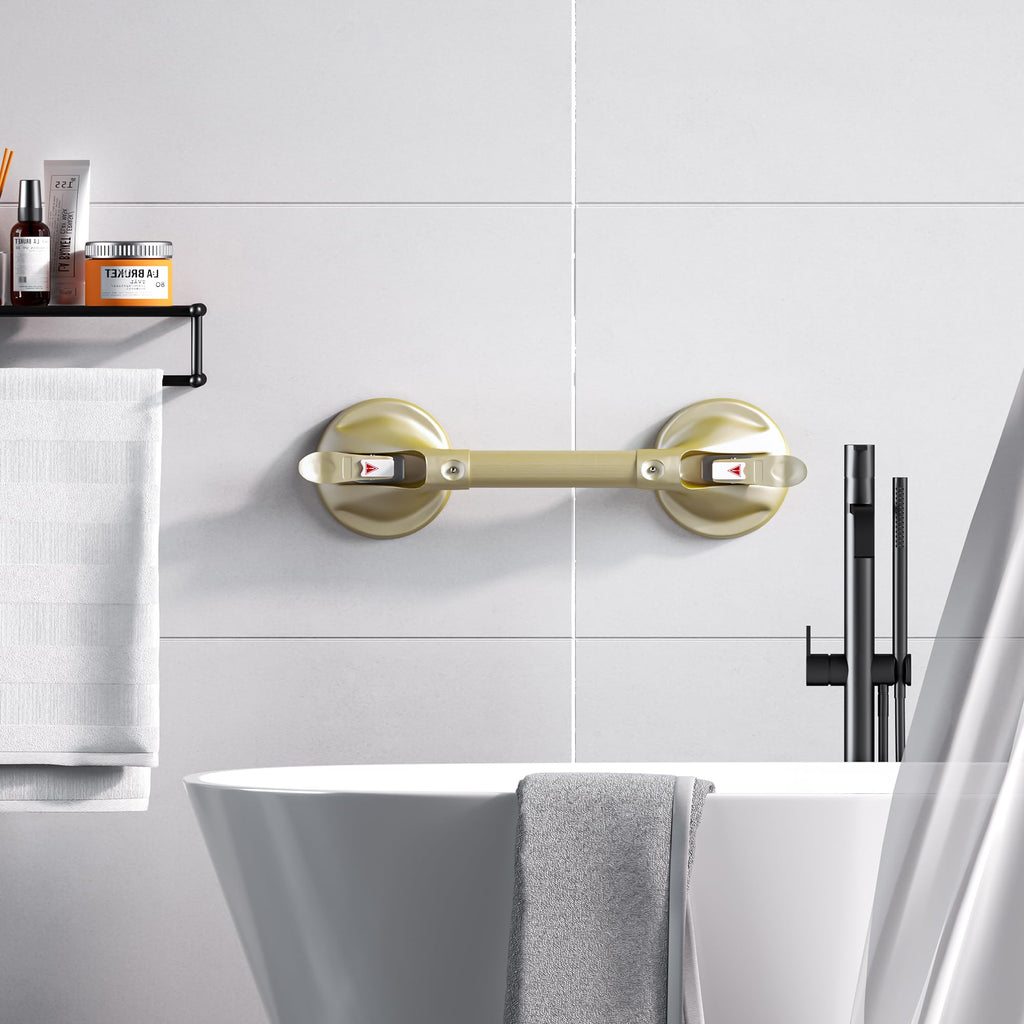 DAILYLIFE Shower Grab Bar for Bathtubs and Showers, 21 inch Heavy Duty Shower Handle with Strong Suction Cup Grab Bars, Safety Shower Handrails for Seniors and Elderly, Gold