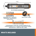WORX WX242L 4V Lithium Screwdriver - 30-Piece Accessory Kit - Cordless Electric Driver - Rechargeable Battery - Black/Silver - Home DIY, Assembly, Furniture Installation, Repairs, Professional Use