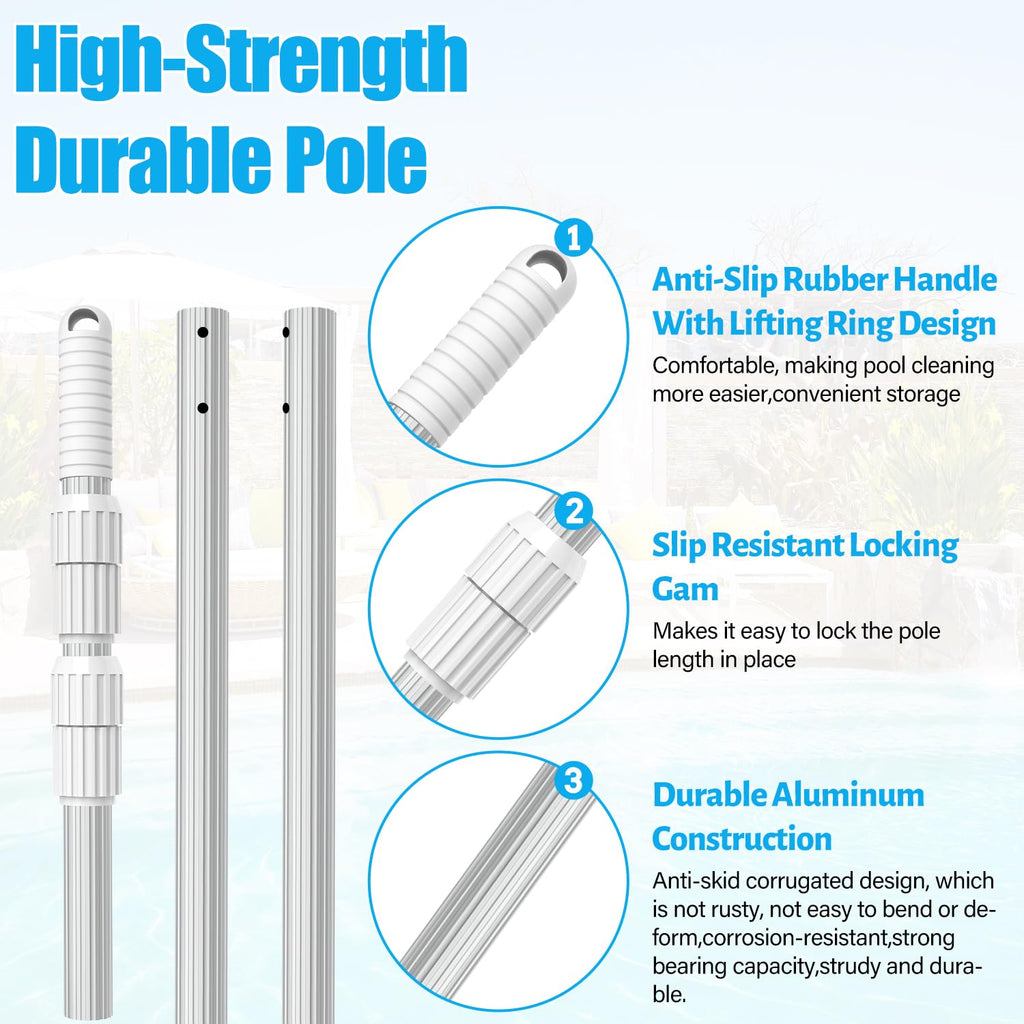 YEECHUN Professional 16.5 Foot Swimming Pool Pole Telescopic Heavy Duty Aluminum, Adjustable Length 6.5 to 16.5 Feet, Universal Pole for Skimmer Net Rake, Hooks, Vacuum Heads and Brushes