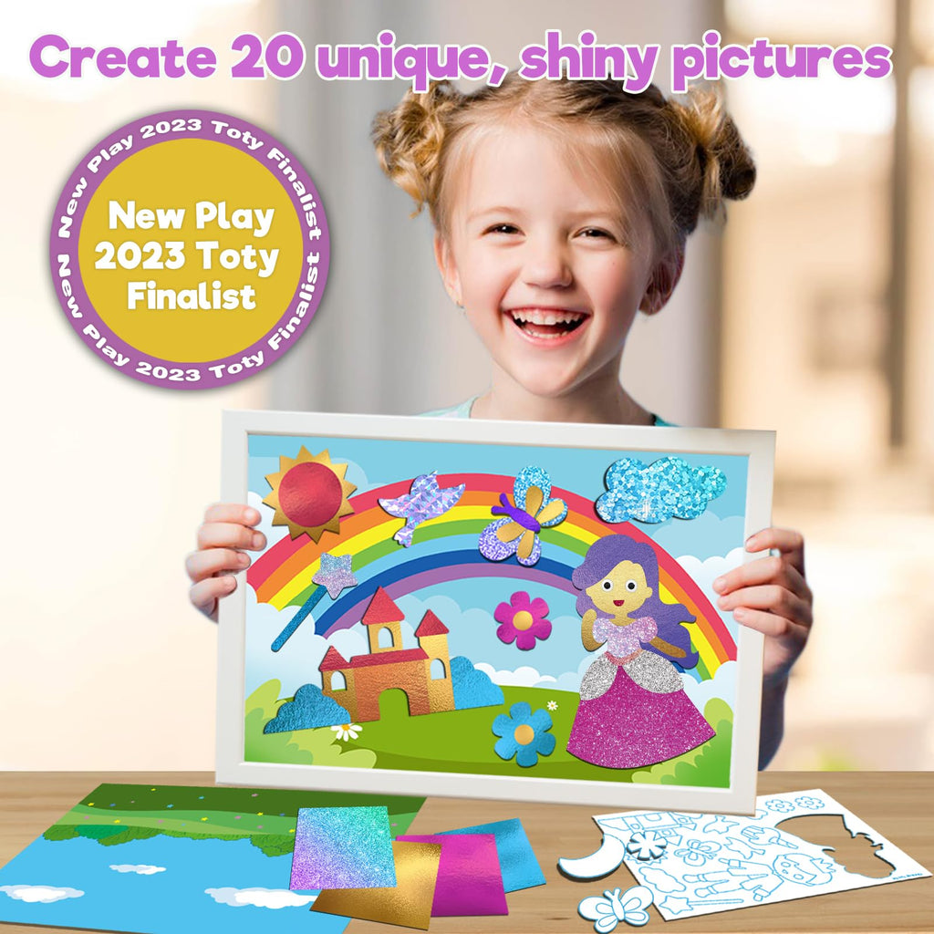 SOOVSY 200 Sheets Princesses & Unicorns Foil Art Fun Kit for Kids, Foil Art for Kids Art Craft DIY Creative Activity Birthday Christmas Gift Travel Toys for 4 5 6 7 8 9 Years Old Kids Girls Boys