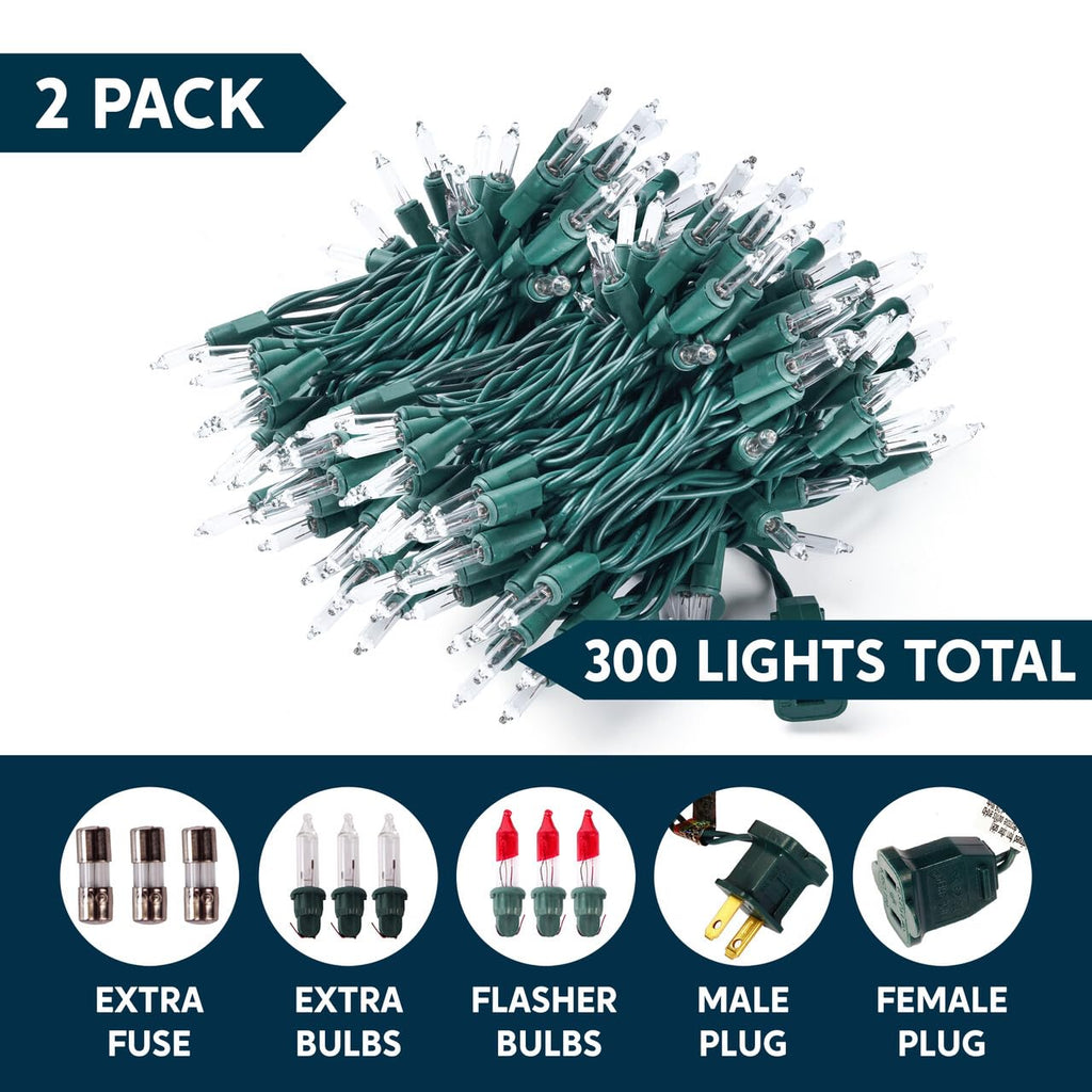 Joiedomi Clear Christmas Lights Outdoor,300(2x150) Count Christmas Tree Lights,77.4FT Warm White String Lights with Green Wire, Xmas Decorations for Indoor Party House Garden Yard Home