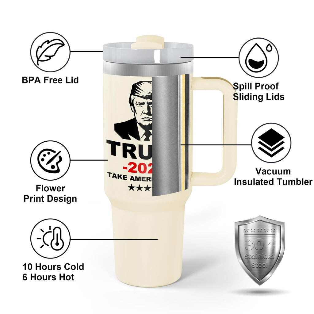 Icesip 40 oz Trump mug coffee Tumbler with Lid and Straw, Donald Trump Merchandise, 40oz Stainless Steel Travel Coffee Cup, Vacuum Insulated Mug for Hot and Cold Drinks, White 1pcs