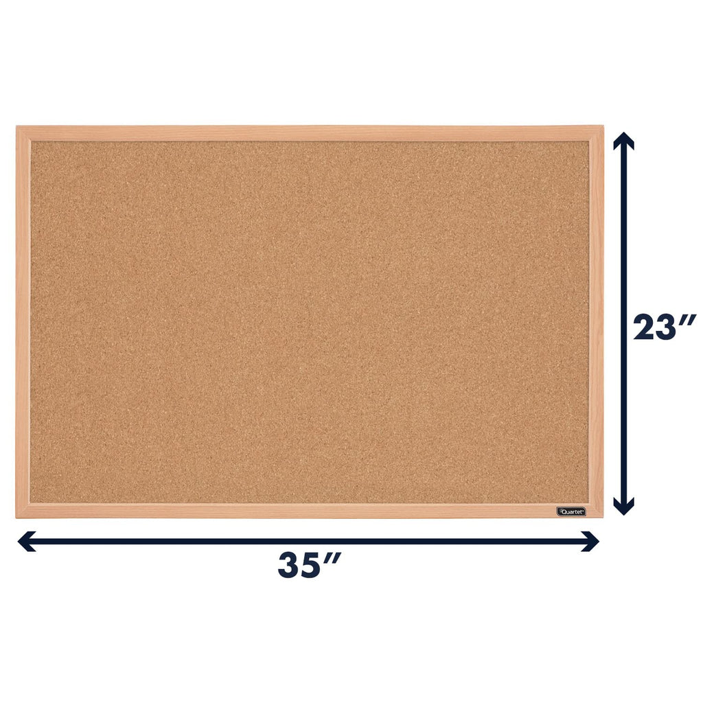 Quartet Cork Board Bulletin Board, 23" x 35" Framed Corkboard, Oak Frame, Decorative Hanging Pin Board, Perfect for Office & Home Decor, Home School Message Board or Vision Board (35-380352)