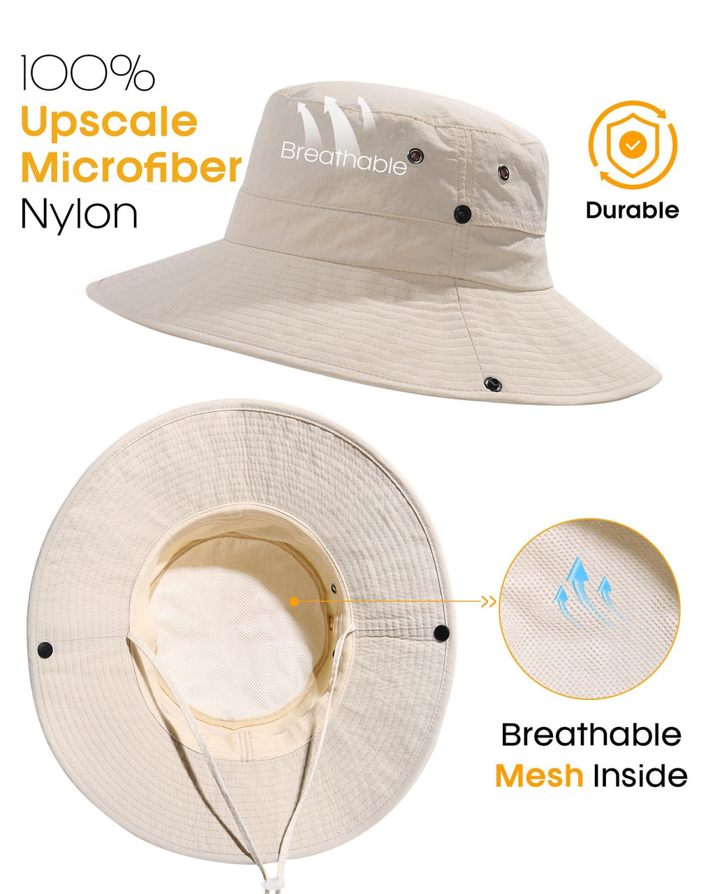 Sun Hats for Women Ponytail UV Protection Beach Summer Hat Wide Brim Packable Cowboy Hat Beige