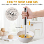 NileHome Stainless Steel Whisk 8" Hand Blender + 10" Semi-Automatic Rotary Kitchen Whisk Kitchen Wisk Wire Whisks for Cooking, Whisking, Blending, Beating, Stirring- 2 Pack...