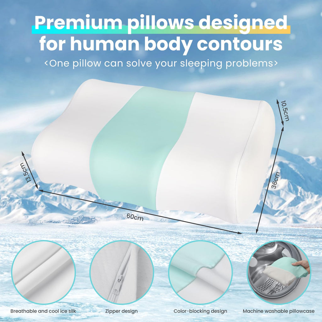 JINXIA Cooling Memory Foam Pillow Cervical Neck Pillow,Ergonomic Orthopedic Contour Pillow for Neck Support,Cervical Bed Pillow for Side/Back/Stomach Sleeper