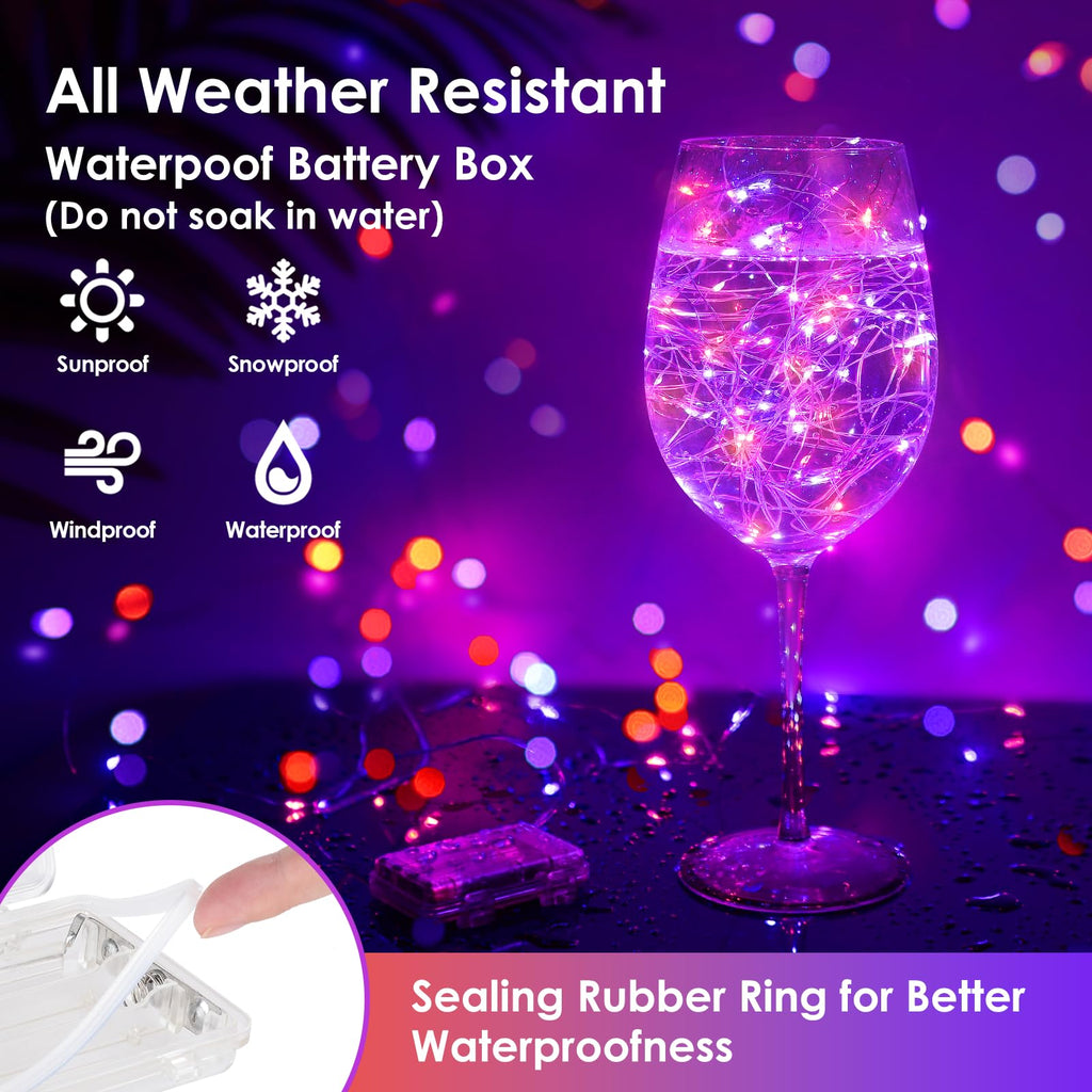 Mlambert 3 Pack 33FT Fairy Lights Battery Operated with Remote and Timer, Dimmable Waterproof 8 Modes Lights for Halloween Christmas-Orange/Purple