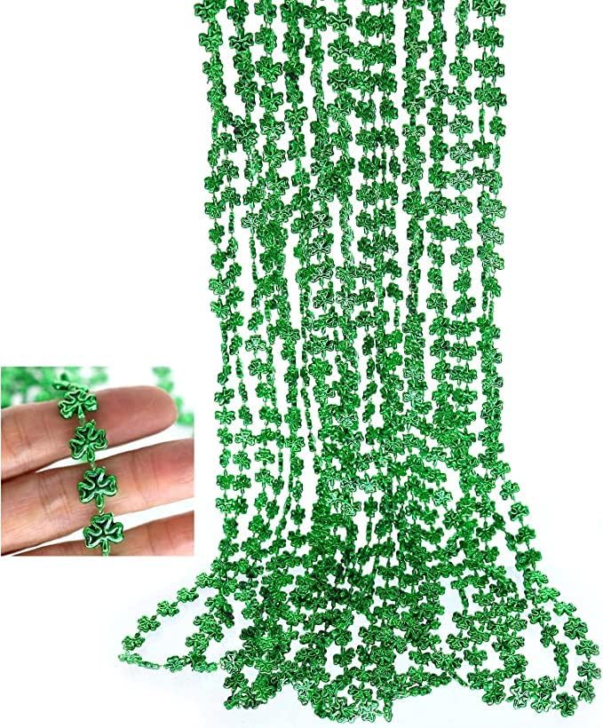 GIFTEXPRESS Green Shamrock Bead Necklaces - 72 Piece Party Favor Clover Beads for Men, Women & Kids - 33" Plastic Decoration Beaded Necklace - Bulk Pendant Accessories for St. Patricks Day, Mardi Gras & Christmas
