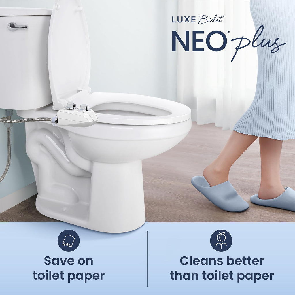 LUXE Bidet NEO 185 Plus - Dual Nozzle, Non-Electric Bidet Attachment for Toilet Seat, Patented Slide-In Install, 360° Self-Clean, EZ-Lift to Clean, Feminine & Rear Wash (Chrome)