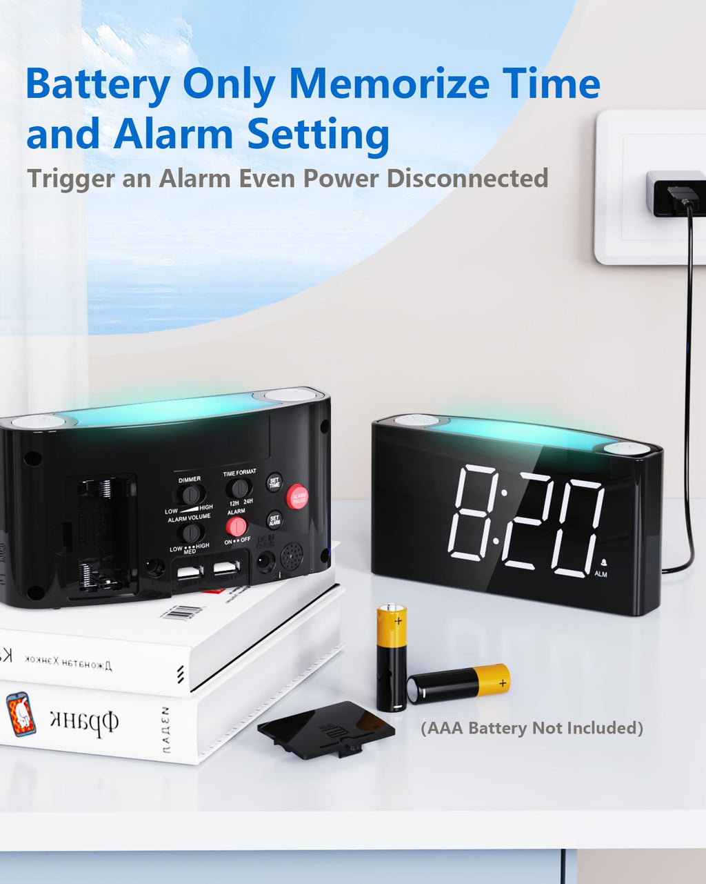 Digital Alarm Clock,7.5" Big LED Display & Full Dimmer,USB Cellphone Chargers,7-Color Night Light,Adjustable Volume,12/24 H,Plug-in Easy to Set Alarm Clock for Kids Elderly Bedside Desk Kitchen Office