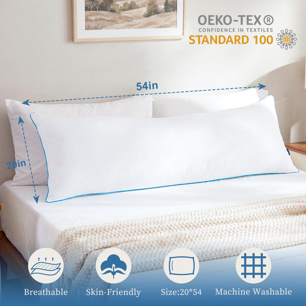 Memory Foam Body Pillow Insert - Full Body Pillow for Adults - Soft Large Long Bed Pillow for Side Sleeper (White, 20 Inchx54 Inch)