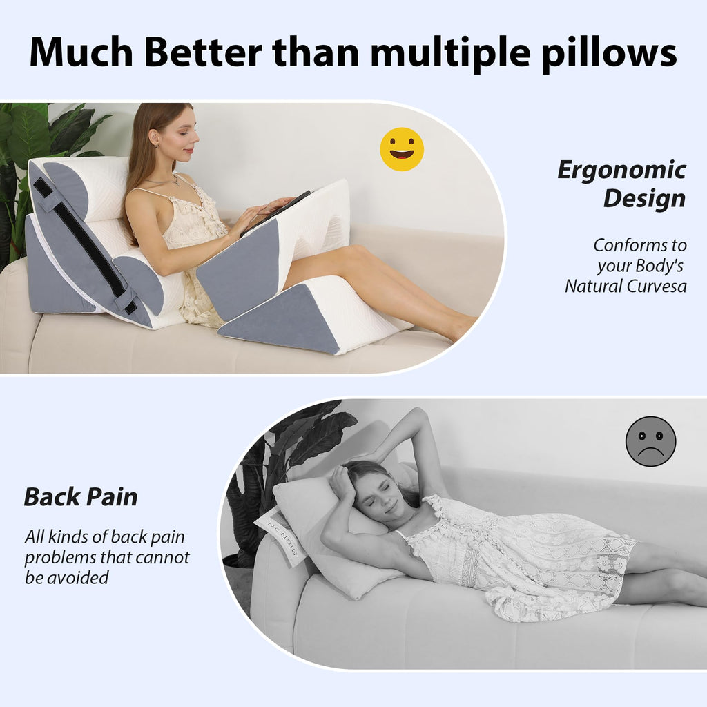 Acxseo 6pcs Orthopedic Bed Wedge Pillow Set for After Surgery, Foam Wedge for Sleeping/Back, Neck, Leg Support, Acid Reflux, Gerd, Anti Snoring, Adjustable Support Pillow with Washable Cover - White