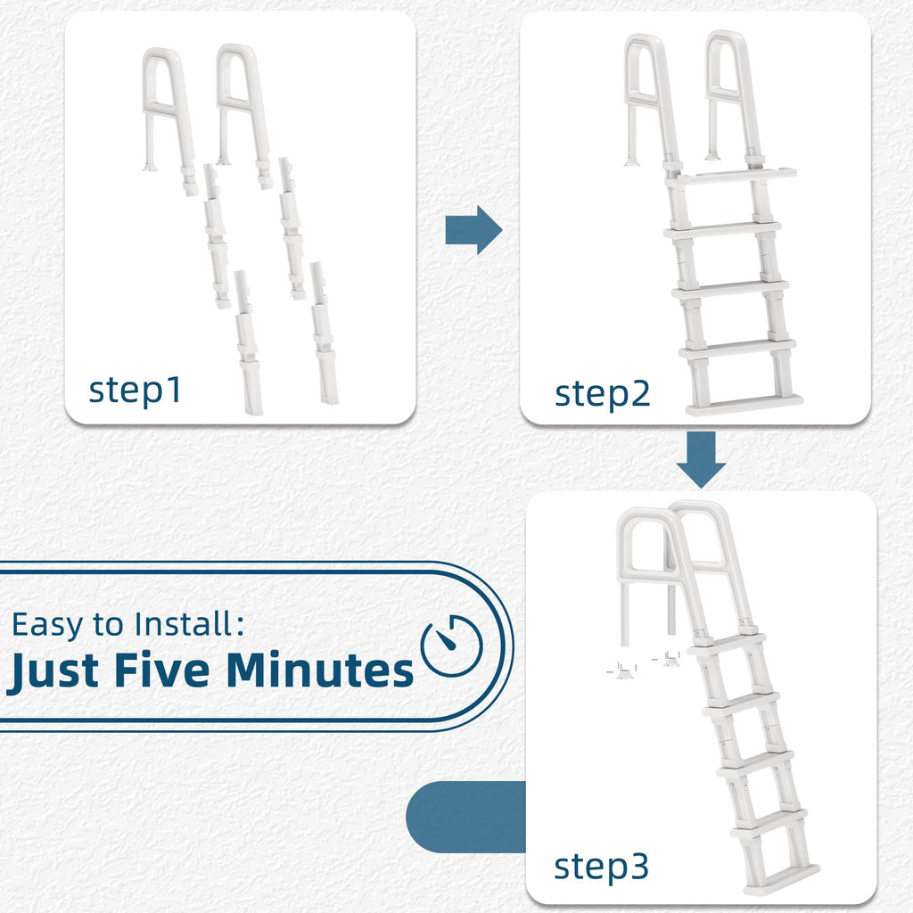 UPHYB Pool Ladder, 5-Step Pool Stairs with Double Handrails and Non-Slip Steps for 47“-54” Above Ground and In-Ground Pools, White