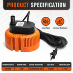 Sump Pump,Pool Cover Pump above Ground,submersible water pump Swimming Water Removal Pumps,for Swimming Pool Basement Garden Pond Tubs Draining,75W,Max Flow:850GPH,3 Adapters,25 Ft Power Cord (Orange)