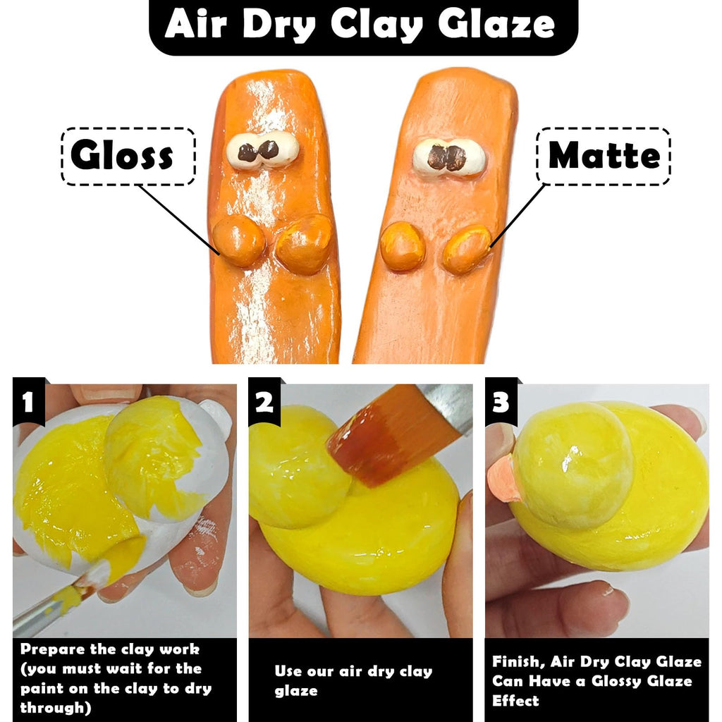 EIGTWEN 100ml Air Dry Clay Glaze and 29pcs Clay tools kit, Gloss Clay Varnish Protects Clay from Surface Wear, Pottery Tools Can be Used for Stippling, Carving, Molding, and Shaping Clay Crafts(Gloss)
