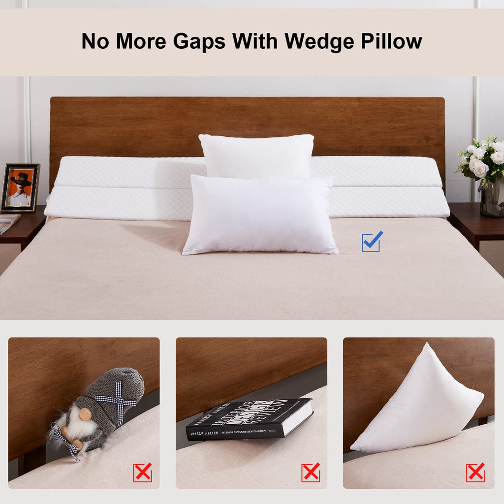 EUHAMS Twin Size Bed Wedge Pillow - Bed Gap Filler Mattress Wedge Headboard Pillow Close The Gap 0-7" Between Your Headboard and Mattress or Wall for Sleeping Backrest Pillow (39"x10"x6" White)