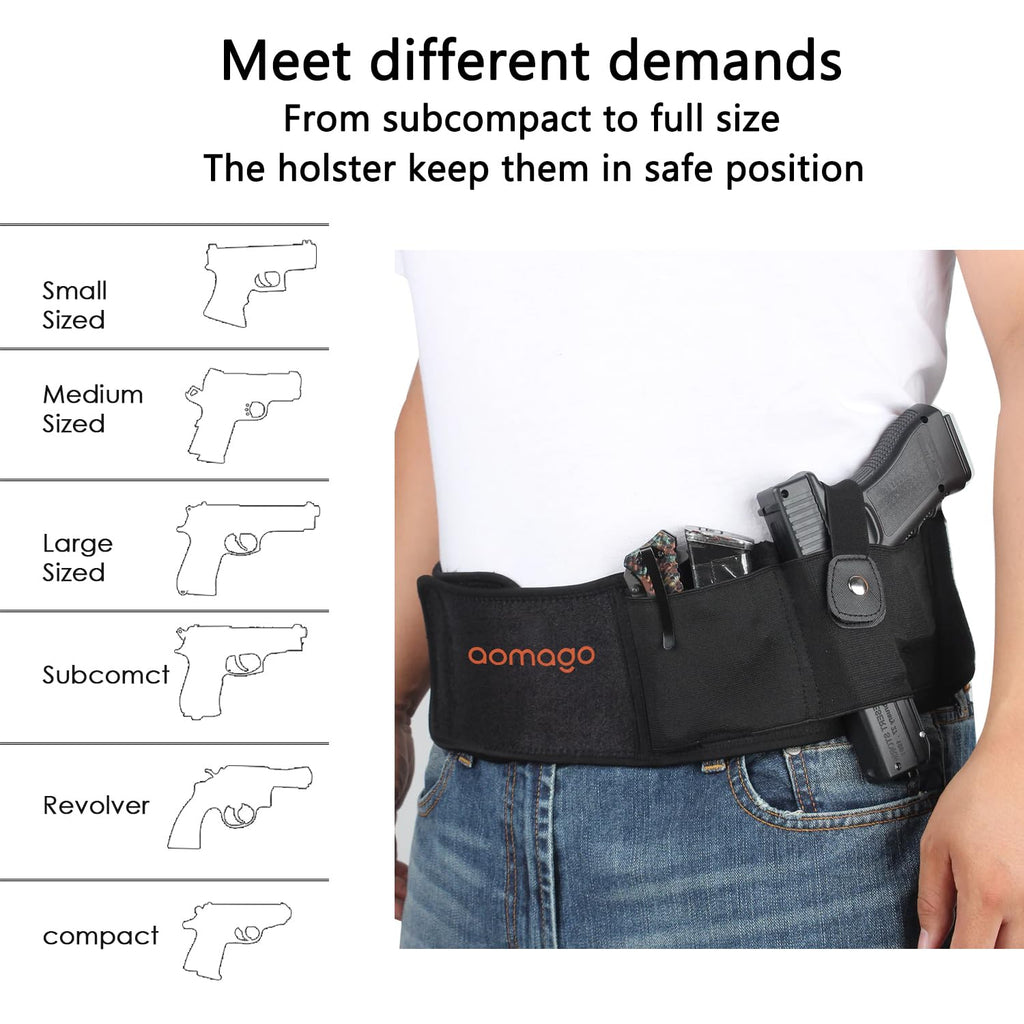 Belly Band Holster for Men Women - Gun Holster for Comfortable Carry Fits Glock, Smith Wesson, Taurus, Ruger, and More-Breathable Neoprene Waistband Holster for Most Pistols and Revolvers