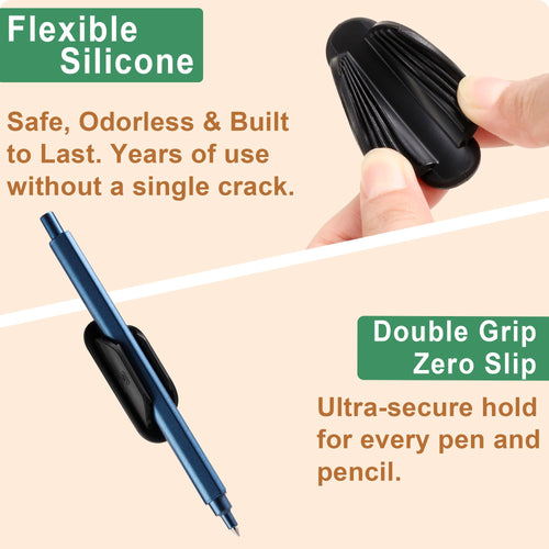 10 Pack Adhesive Pencil Holder for Desk, Silicone Pen Holder for Wall, Clipboard & Laptop with 15 Upgraded Sticky Pads, Rugged Grip Pencil Holders for Classroom Teacher Essentials (Black)