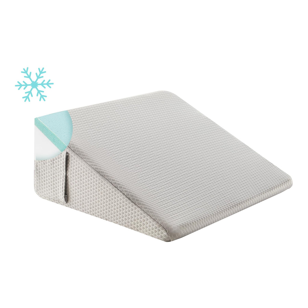Bedluxe Wedge Pillow for Sleeping, 12 inch Elevated Support Bed Wedge Pillow, Breathable Triangle Pillow Wedge with Cooling Memory Foam Top - Removable Washable Cover, Grey
