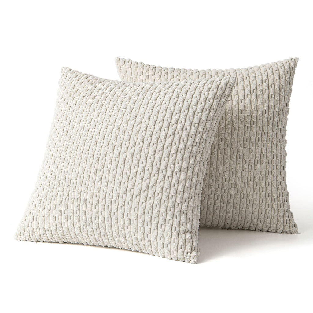 MIULEE Throw Pillow Covers Soft Corduroy Decorative Set of 2 Boho Striped Pillow Covers Pillowcases Farmhouse Home Decor for Christmas Couch Bed Sofa Living Room 16x16 Inch Cream White