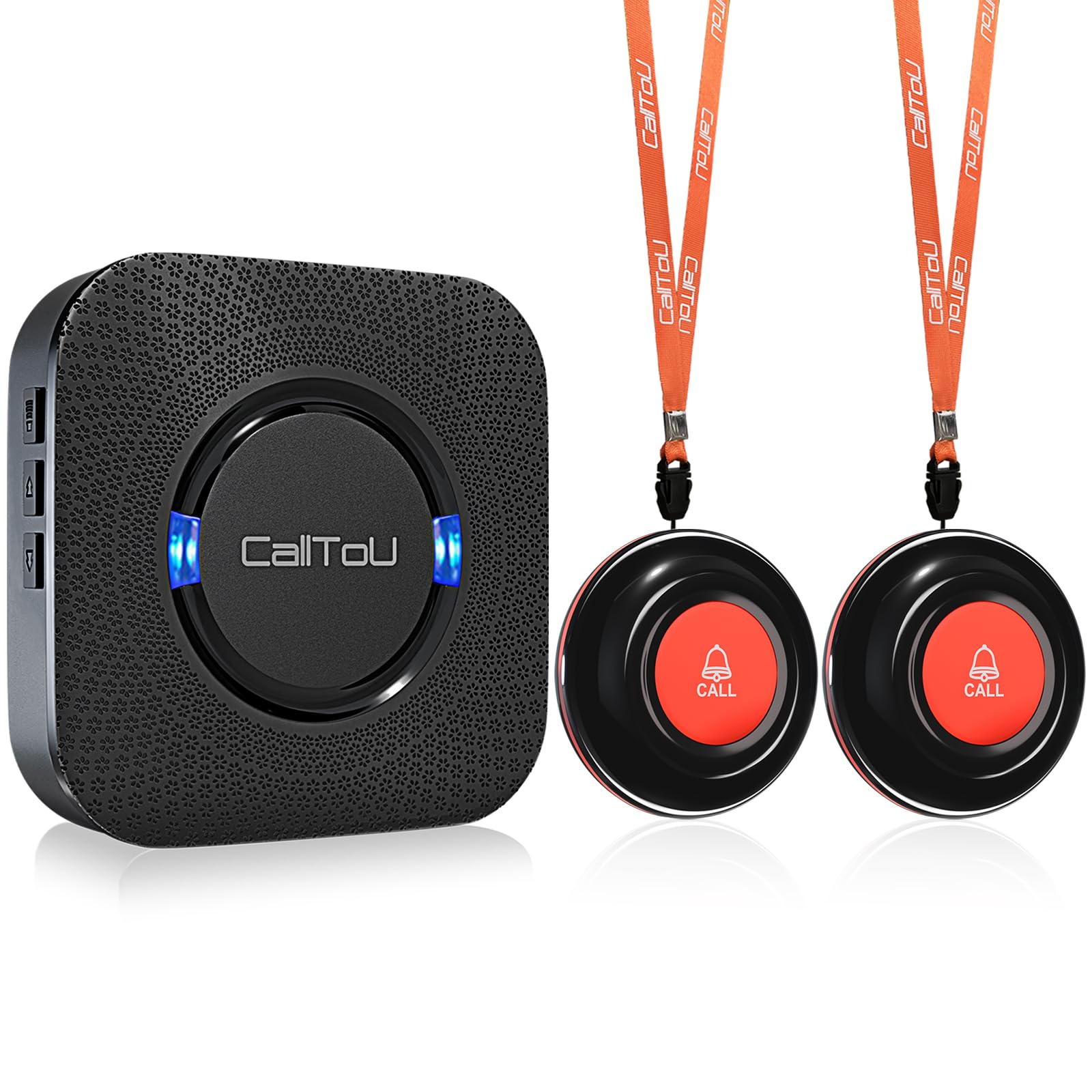 CallToU Wireless Caregiver Call Button Elderly Monitoring Alert Systems for Seniors 1 Plugin Receiver 2 Waterproof Transmitters