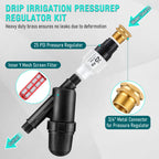 Aurelema Drip Irrigation Pressure Regulator and Filter, 25 PSI Water Backflow Preventer for 3/4'' Garden/Faucet Hose Thread and Drip Irrigation Inline Y Filter, 3/4" x 3/4" FHT Hose Thread Connections