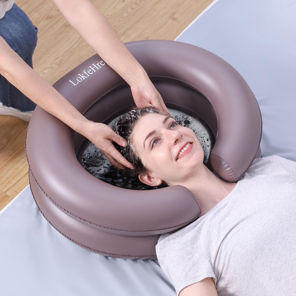 LOKFEHRE Portable Inflatable Hair Washing Basin for Bedridden - Wash Hair in Bed with Inflatable Shampoo Bowl.Hair Washing Basin for Elderly,Disabled,Injured,Ideal Inflatable Sink for Locs Detox