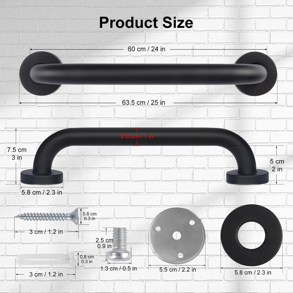 supregear Bathroom Grab Bar, 24 in Non-Slip 201 Stainless Steel Bathroom Safety Grab Bar Oil Rubbed Black Hand Rail for Bathtub Toilet Kitchen Bedroom Shower, Concealed Screw Wall Mounted