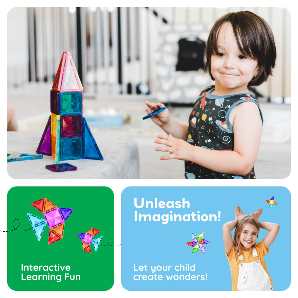 PicassoTiles 100 Pieces Magnetic Tiles Building Blocks Mini Size Diamond Series Magnet Toys Travel Size On-The-Go Construction Sensory Toys Gifts Educational Set STEM Learning Kit Playset PTM100