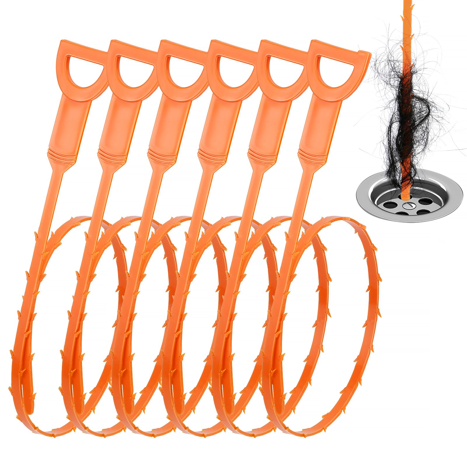 Drain Clog Remover, 25-Inch Drain Hair Removal Tool, Drain Hair Remover Plumbing Snake, Drain Cleaner Hair Clog Remover, Shower Drain Hair Catcher, Easy & Quik to Use on Most Drains - 6 Pack