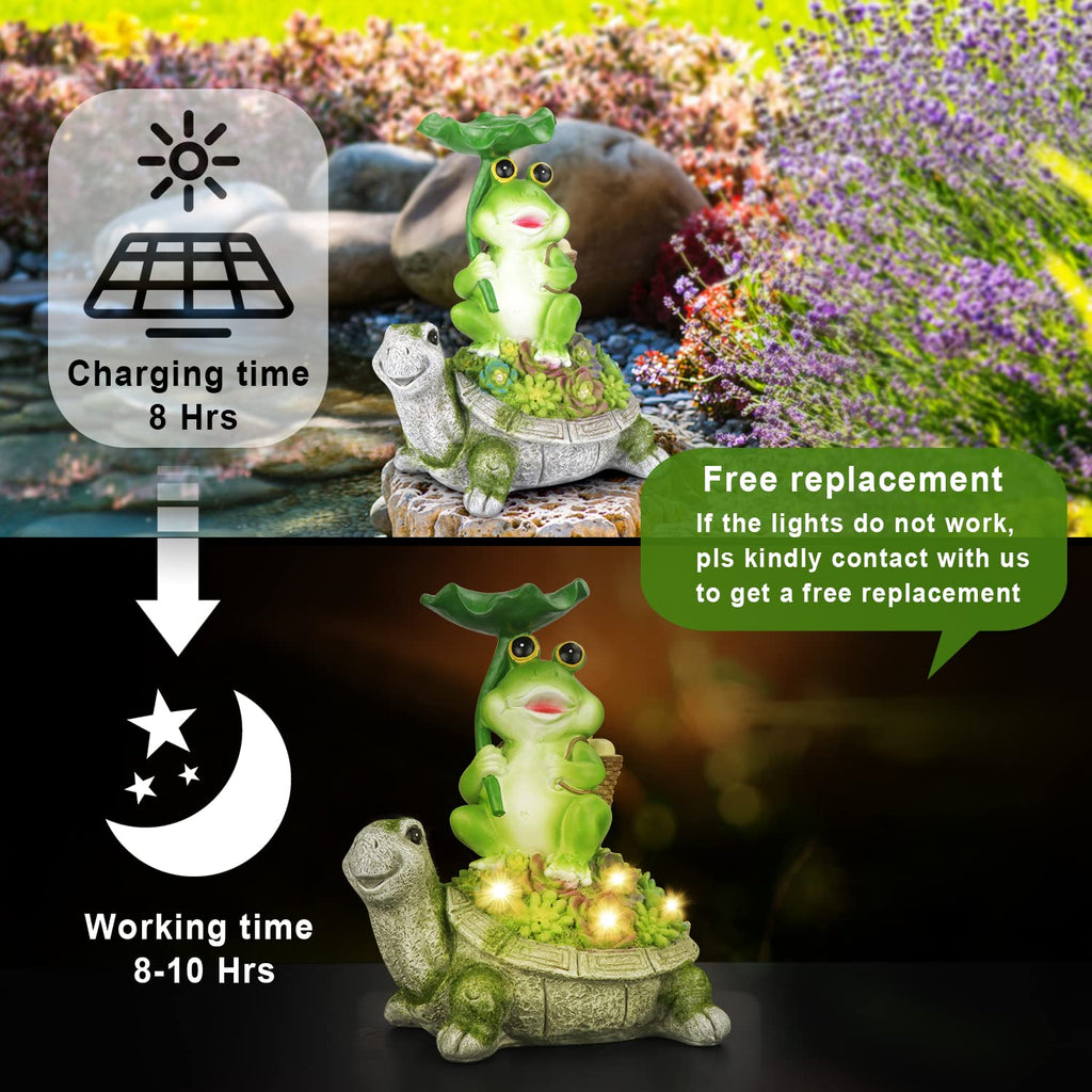 IOOOO Present for Women, Solar Outdoor Garden Decorations Lights Statues Turtle& Frog with Succulent and LED Lights Ornament,Unique Housewarming Present,Yard Christmas Decoration,Garden Statues