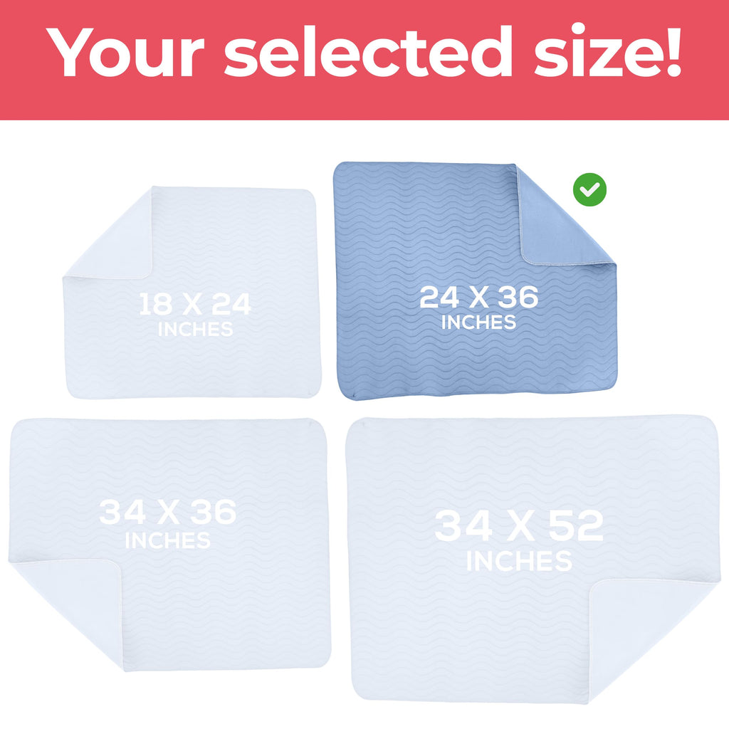 Utopia Bedding Waterproof Incontinence Bed Pads 24 x 36 Inches (Pack of 4, Blue), Washable and Reusable Underpads for Adults, Elderly and Pets, Absorbent Protective Pads