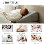 Bedluxe Wedge Pillow for Sleeping, 10 inch Elevated Support Bed Wedge Pillow, Breathable Triangle Pillow Wedge with Cooling Memory Foam Top - Removable Washable Cover, Grey