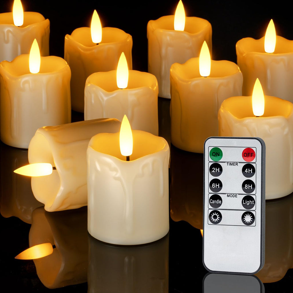Homemory 12Pack 2" x 2" Timer Remote Control Flameless Votive Candles, Realistic Battery Operated Candles, 3D Wick Electric Fake Candles for Christmas, Wedding, Home Decorations