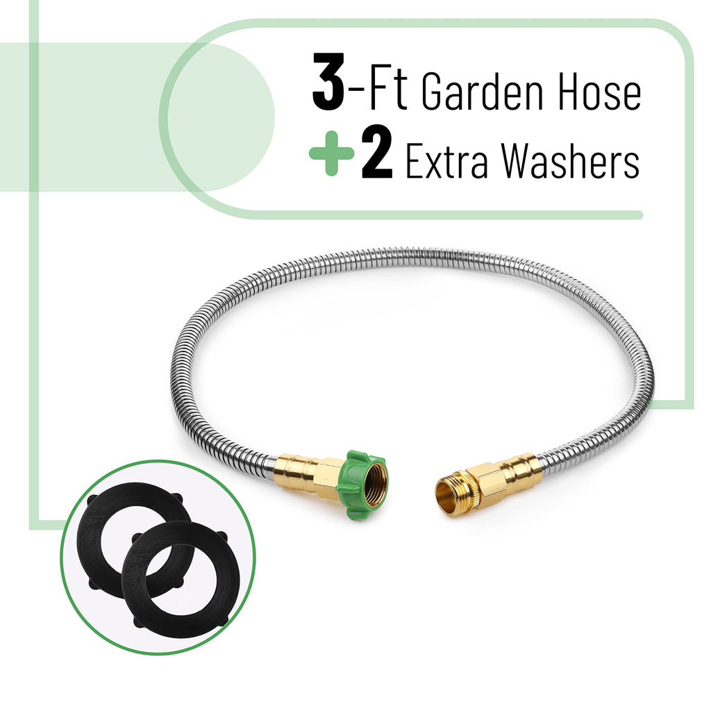 UNCO- Short Garden Hose, 3 Feet, Heavy Duty Stainless Steel Hose, Water Garden Hose, Metal Garden Hose