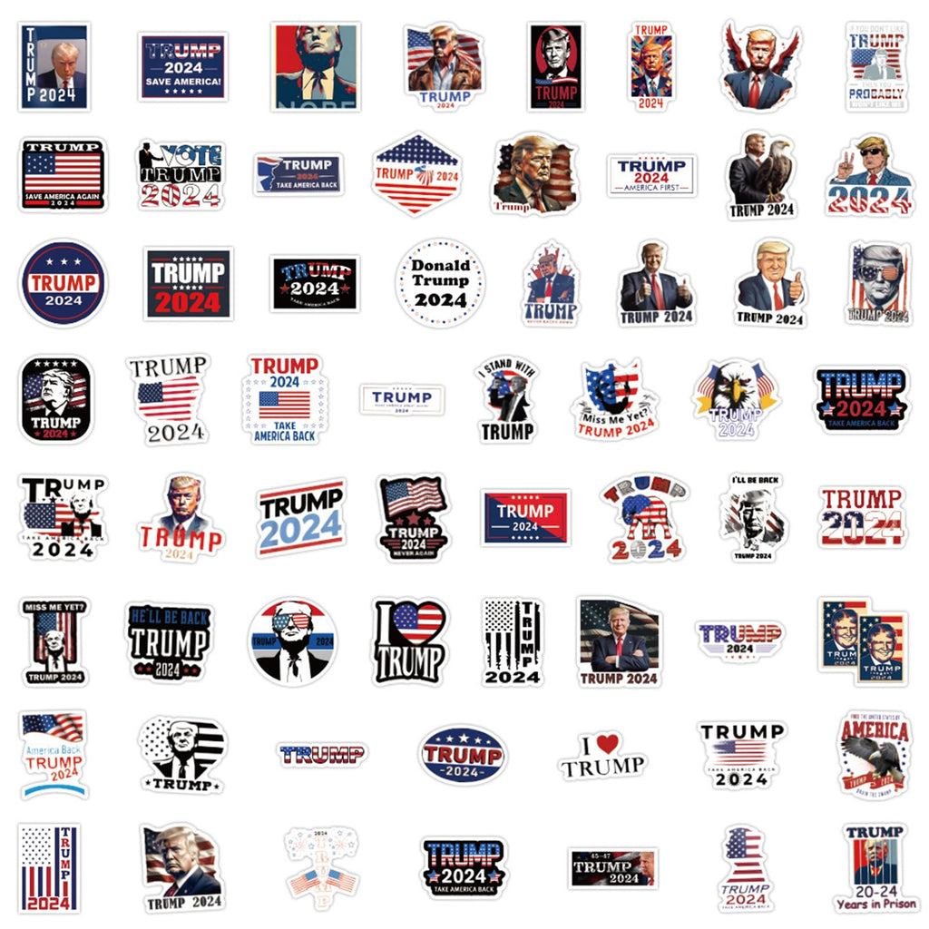 Donald Trump Stickers 60PCS Trump 2024 Stickers for Laptop Water Bottles Phone Case, Vinyl Waterproof Funny Stickers for Adults Teens USA Flag Stickers Trump Decal