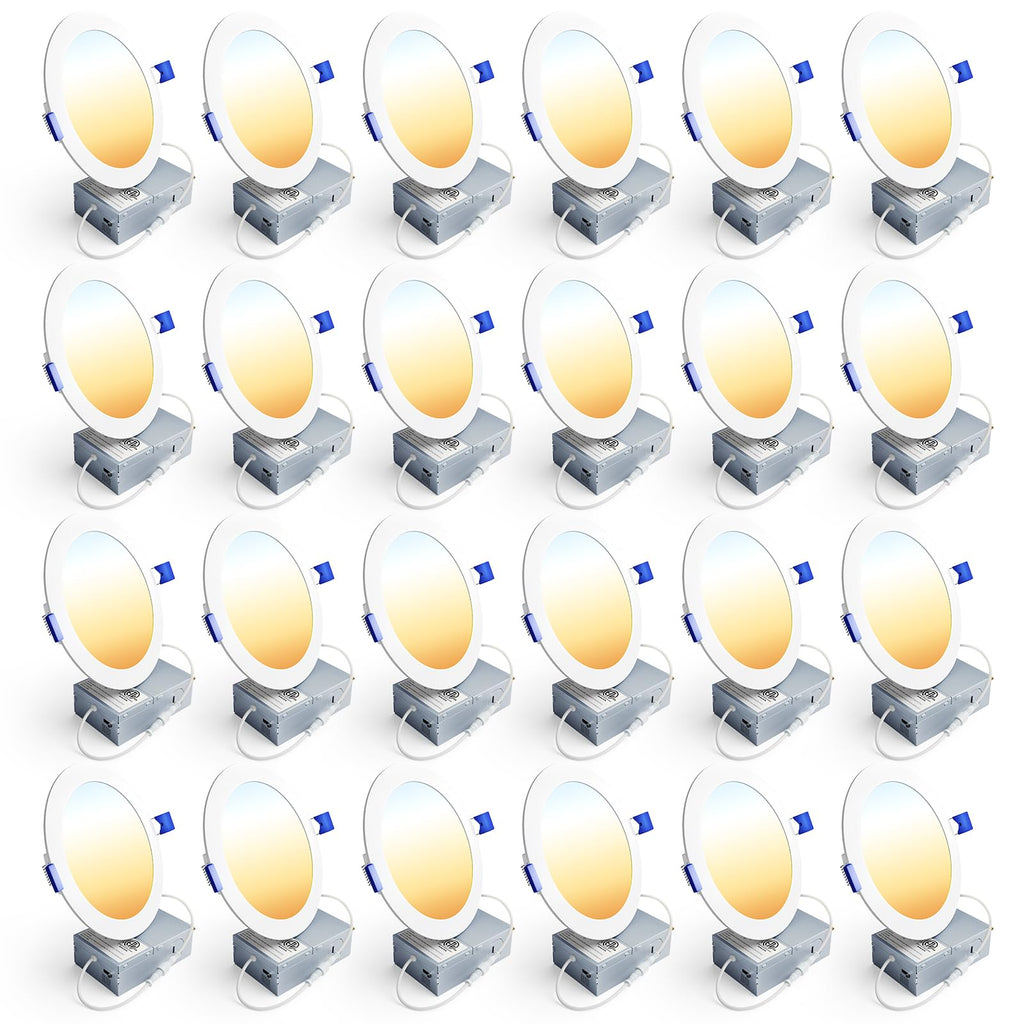 Ensenior 24 Pack 6 Inch LED Recessed Ceiling Light, Dimmable, 2700K-5000K 5CCT, 1200LM 12W 120V, High Brightness Canless Wafer Downlight - ETL&FCC&IC